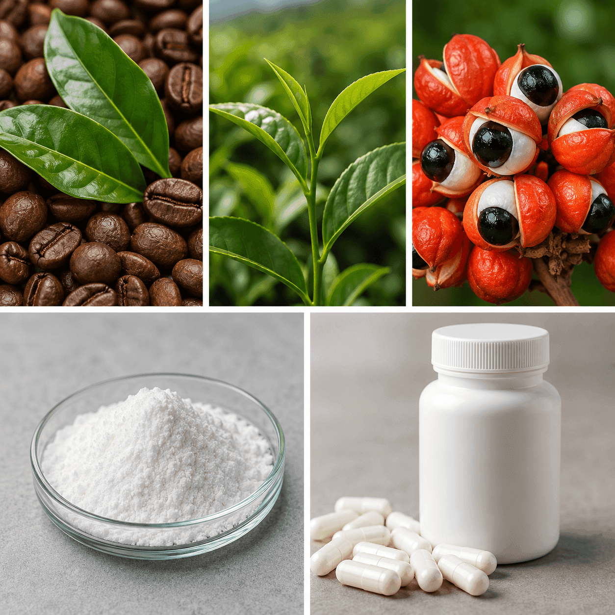 Educational visual for Caffeine profile — caffeine source collage